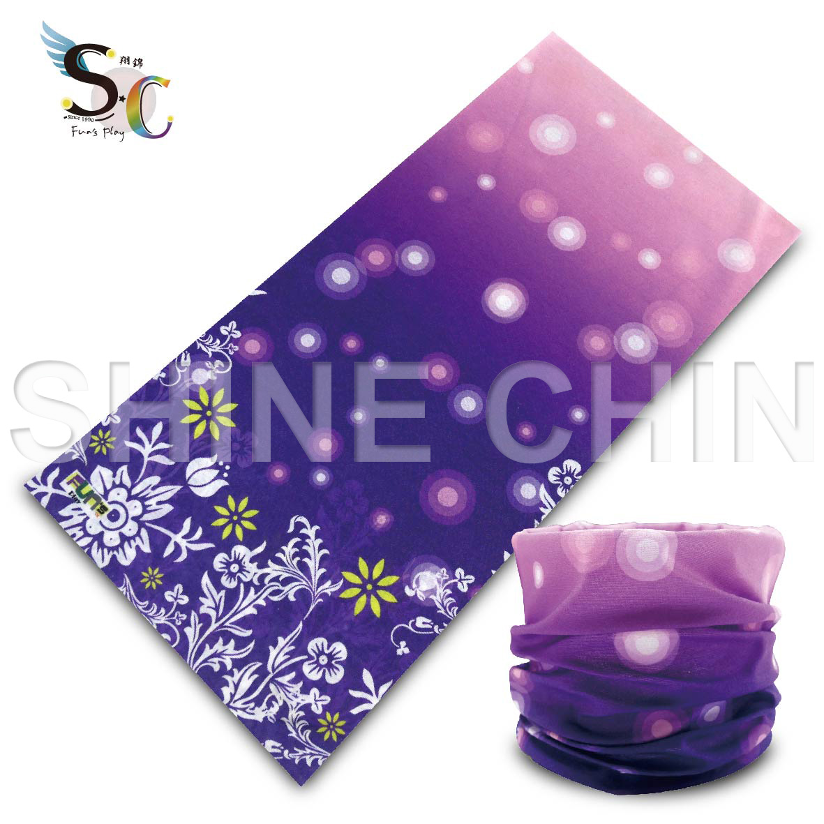 T-2134_粉紫花海飄螢頭巾 魔術頭巾